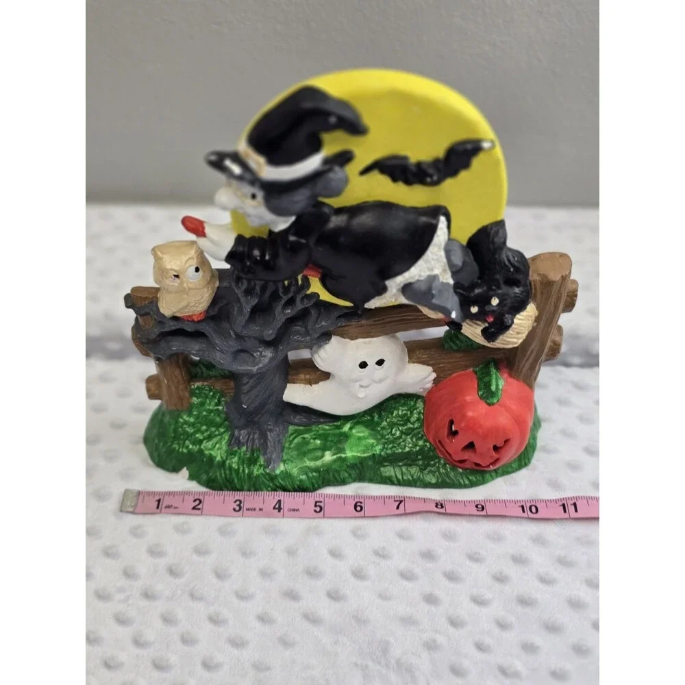 Vintage 1980 Halloween Witch Ghost Pumpkin Duncan Enterprise Bisque No Lamp Cord